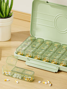 Caja dispensadora de medicamentos de plástico PP portátil de gran capacidad Recordatorio conveniente Forma rectangular Siete días Semana Tres comidas Día - Product Image 2