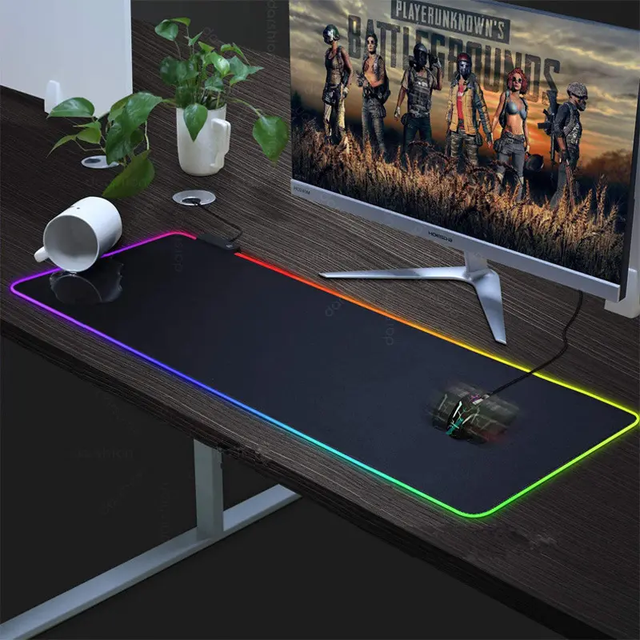 Large RGB LED Light Mouse Mat Pad Durable Anti-Slip Gaming Mousepad with Waterproof Rubber Base Heated Style 4mm Thickness
