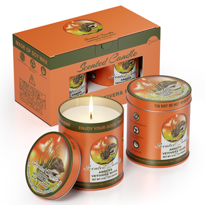 Ensemble de bougies parfumées AMBRE & <span class=keywords><strong>VETIVER</strong></span> & MUSC, lot de 2, 80 heures de combustion, bougies en cire de soja sans fumée, ensemble cadeau d'aromathérapie pour femmes et hommes - Product Image 1