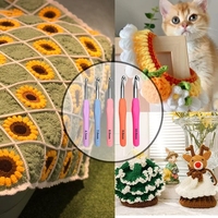 Kit de tricot et de couture DIY au crochet avec crochet en acier inoxydable à manche souple et aiguille à tricoter pour laine, emballé dans un sac