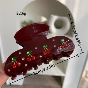 새로운 도매 빈티지 아세테이트 헤어 클로 클립 레트로 꽃 체리 라인 석 헤어 클램프 핀 여성용 레이디 헤어 액세서리 - Product Image 4