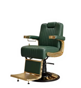 Fauteuil de barbier hydraulique antique doré brun avec siège confortable et structure en aluminium pour salon de coiffure - Product Image 1
