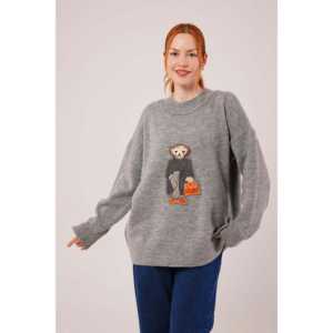 Suéter Gris de Punto para Mujer, Manga Larga, Casual, Antipilling, Calibre 14 GG - Product Image 2