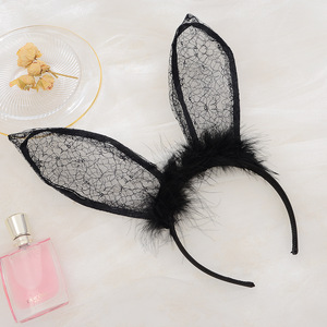 Diadema de Orejas de Conejo con Peluche y Encaje Transparente, Accesorios Eróticos para el Cabello, Diadema de Conejita para Juego de Roles, Discoteca - Product Image 2