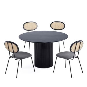 Ensemble table à manger moderne contemporaine noire et grise confort 6 places <span class=keywords><strong>4</strong></span> <span class=keywords><strong>chaises</strong></span> avec table ronde Table finition teintée en <span class=keywords><strong>bois</strong></span> <span class=keywords><strong>naturel</strong></span> - Product Image 2