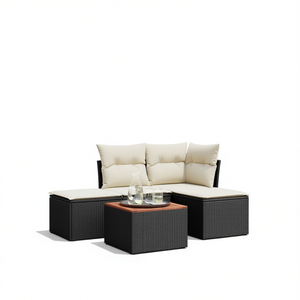 Conjunto de sofá de ratán moderno para exteriores con cojines color crema para patio, con capacidad para 6 personas - Product Image 1