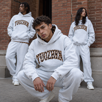 Ensemble de survêtement vintage à double couche, sweat-shirt à imprimé léopard surdimensionné, pantalon de survêtement en molleton, ensemble streetwear
