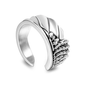 Bague aile d'ange de style européen et américain, en acier titane, fleurs en forme de U, bijoux unisexes, cadeau SA793 - Product Image 2