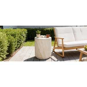 Cosiest Outdoor Side <b>Table</b> Cylinder MgO Patio End <b>Table</b> Lightweight Round Accent <b>Table</b> Wave Design - Product Image 3
