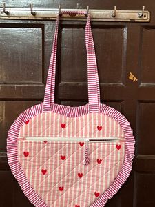 New Heart Shaped Quilted Multicolored Handle Handbags Customized Soft Cotton Fabric Women's <b>Tote</b> Bag Autumn Spring Summer Zipper - Product Image 2