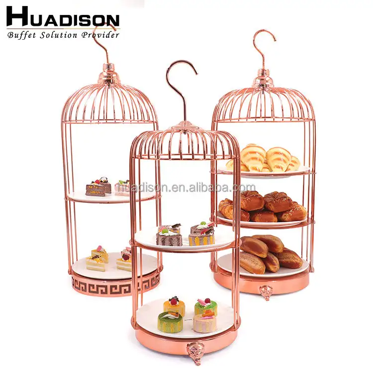 Huadison bird cake display cage decorazione tea break cake tray espositore in ferro battuto tè pomeridiano snack stand