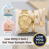 Ensemble Cadeau Luxe 2026 Boutique 5 Pièces Élégant Fleur Cristal Femme Montre Quartz Plaqué Or 18K et Bijoux