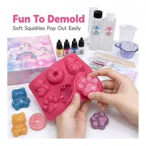 Kit DIY para hacer Mochi Squishy: Gel de silicona de proporción igualada, formas de animales adorables, gotas de pintura, polvo esponjoso, herramientas de medición y guía de proporción. - Product Image 2