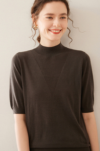 Maglione Estivo a Collo Alto e Maniche Corte, in <span class=keywords><strong>Maglia</strong></span> Sottile di <span class=keywords><strong>Seta</strong></span>, Top in Cashmere da <span class=keywords><strong>Donna</strong></span>, Pullover in Cashmere Semplice con Logo Personalizzato - Product Image 5