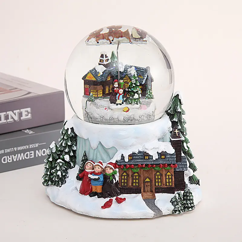 Rotating Resin Snow Globe Christmas Snowball Music Box Snowflake Snow Globes Decorative Crafts