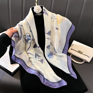 Nouvelle Écharpe Carrée <span class=keywords><strong>en</strong></span> Satin Imprimé Floral Printemps/Été pour Femme, Cadeau Tendance Fête des Mères, <span class=keywords><strong>en</strong></span> <span class=keywords><strong>Soie</strong></span> de Mûrier 90cm - Product Image 2