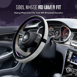 Funda para volante negra universal para autos y camionetas con pedrería decorativa - Product Image 3