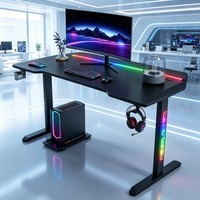 Escritorio Gaming RGB con Textura de Fibra de Carbono, Estación Rectangular para PC para Sala de Juegos