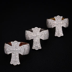 Rhodium Gold Plated Silver Large Christian Jesus Cross Finger <b>Ring</b> Iced Cubic Zircon Prong Setting Hip Hop Jewelry <b>Men</b> IGI - Product Image 5