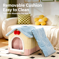 Lit pour animaux de compagnie en forme de maison, coussin amovible et lavable, maison pour animaux de compagnie chaude et confortable pour chiens et chats de petite et moyenne taille, utilisation en intérieur