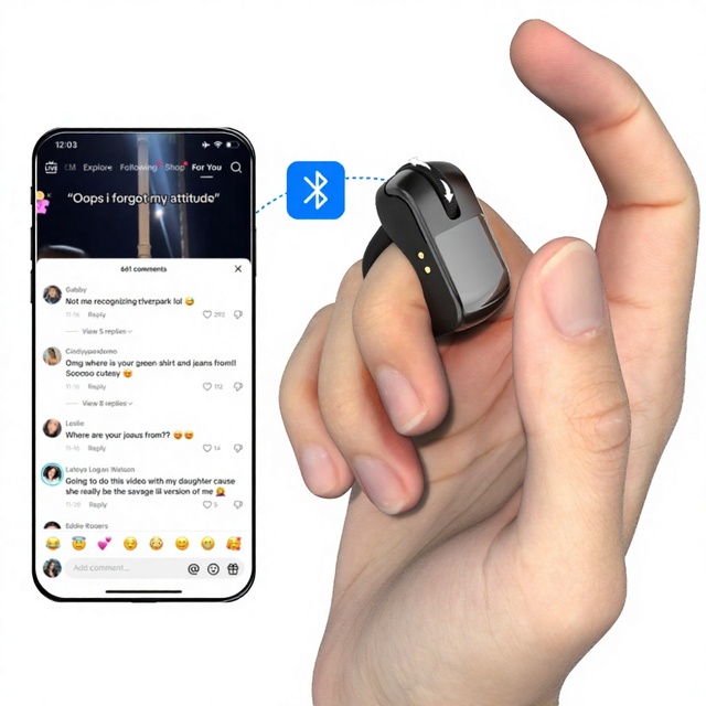 Ring Mouse Wireless Smart Ring Controller for Phone Tablet Lap PPT Page Turner Music Camera Remote