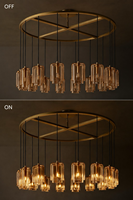 Suspension de plafond minimaliste de luxe moderne à 18 lumières, grand anneau en verre, hauteur réglable, intensité variable, structure en fer pour salon/salle à manger