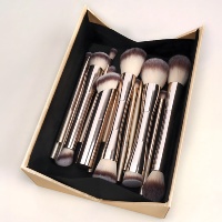 Ensemble professionnel de 20 pinceaux de maquillage double-embout, poils synthétiques doux et vegan, manche or champagne, personnalisable avec logo privé