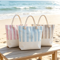 Sac fourre-tout tissé rayé coloré en gros, grand sac de plage tendance, sac de voyage décontracté avec poignées en corde, sac de courses réutilisable