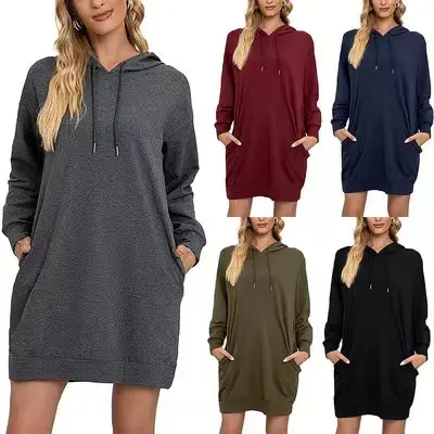 Wholesale Casual Women's hoodie extra long hooded tunic sweatshirt with pockets customized lady's 's blank hoodie long sleeve