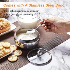 Pots à condiments brillants et polis pour servir le sucre, le poivre, le sel, les épices, bol à sucre en acier inoxydable avec couvercle et cuillère - Product Image 5