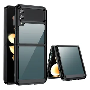 Casing ponsel Anti jatuh untuk Samsung Z Flip 3 4 TPU + PC transparan penutup bening untuk Samsung Z Flip 3 4