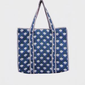 Bolso de lona con estampado de conchas, asas a rayas azules y blancas, parte superior abierta para ir de compras en todas las estaciones - Product Image 1