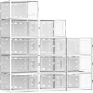 Large Size 9 Clear Plastic Stackable Shoe <b>Storage</b> <b>Box</b> Organizer for Closet Foldable Shoe Rack Sneaker Container Bin Holder - Product Image 1