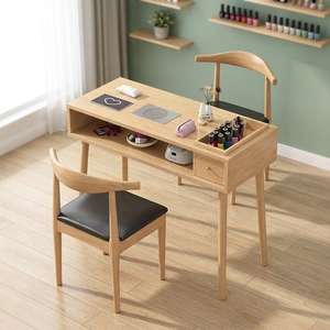 Table à ongles en bois massif, table de salon de manucure populaire, ensemble table et chaise pour une seule personne avec tiroirs - Product Image 1
