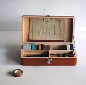 Wood Box Wood BSCI Wooden Dark Brown Sewing Tools Box Engraved Tool Cosmetic Storage Box