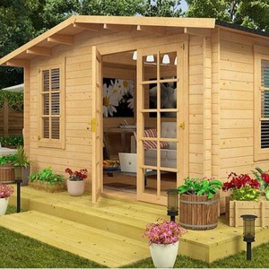 Caseta de jardín de madera tratada a presión, estilo tradicional, con puertas y ventanas de vidrio, para sala de té o - Product Image 1