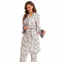 Ensemble de pyjama pour femmes, robe à manches longues en polyester et coton, ensemble trois pièces, style européen et américain, vêtements de détente d'automne