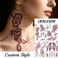 Stiker Tato Temporer Henna Mandala Mawar OEM Kustom Warna Maroon Brown Tahan Air untuk Grosir