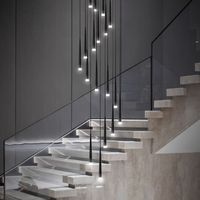 Lustre LED Dimmable en Fer Doré/Noir à Hauteur Réglable, Garantie 3 Ans, Idéal pour Villas, Escaliers, Salons et Plafonds Hauts