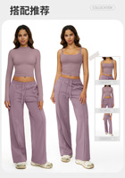 Ensemble de survêtement décontracté pour femme, taille haute, jambe large, manches longues, en nylon et élasthanne, confortable pour la course 8933