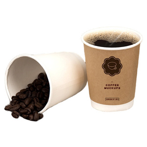 Tazas de papel blanco desechables para helados de fiesta con logotipo personalizado de grado alimenticio, <span class=keywords><strong>precio</strong></span> barato de 8 oz, taza de café de papel Kraft de doble pared con tapa - Product Image 6