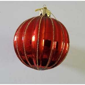 BOLA DE VIDRIO ROJA CON BRILLANTINA DORADA DIAMANTADA 8 cm - Product Image 1