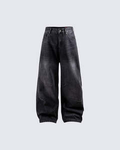 Jean en denim noir à jambe large, coupe ample, délavé, décontracté, pour homme, style vintage streetwear, automne/hiver, léger, haute couture - Product Image 1