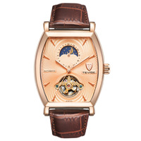 Montre mécanique automatique pour homme TEVISE 8383D de haute qualité, phase de lune, cadran squelette, tourbillon, montre-bracelet de luxe, mode décontractée