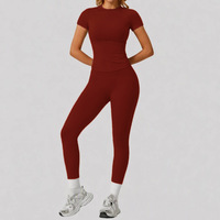 Set Yoga Wanita Berkualitas Tinggi dengan LOGO Custom, Kaos Seamless Slim Fit, dan Celana Ketat Penyangga Pinggul, Pakaian Olahraga Fitness