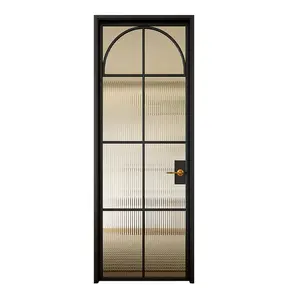 カスタム非常に狭いアルミニウム合金フレンチレトロスタイル古いスチール窓ドアバスルームバスルームフラットドア
