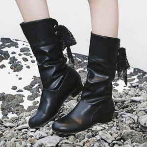 Botas de media pantorrilla para mujer, estilo punk, tallas grandes, moda otoño invierno primavera, color liso, suela de goma, botas de primavera - Product Image 2