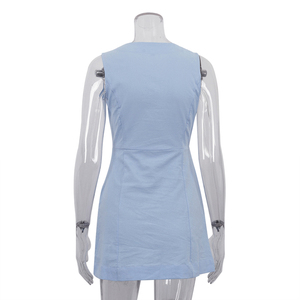 2025 Casual da ufficio in <span class=keywords><strong>cotone</strong></span> corto blu chiaro abito senza maniche estivo da donna - Product Image 5