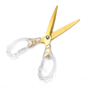 Lu Ban's Work Gold Plated Transparent Handle Office Scissors 0199 Multi Purpose Home Use - Product Image 1