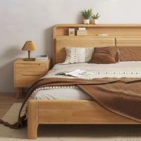 Cadre de lit king size en bois massif moderne sculpté à la main personnalisable avec un grand rangement et une lumière USB multifonctionnelle